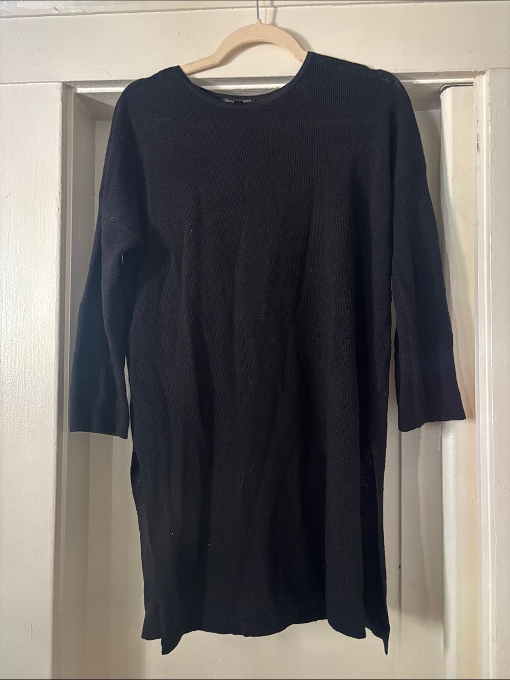 Eileen Fisher Black Ribbed Crewneck Top